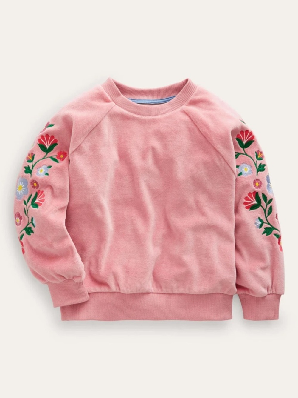 Mini Boden Pink Embroidered Floral Velour Sweater